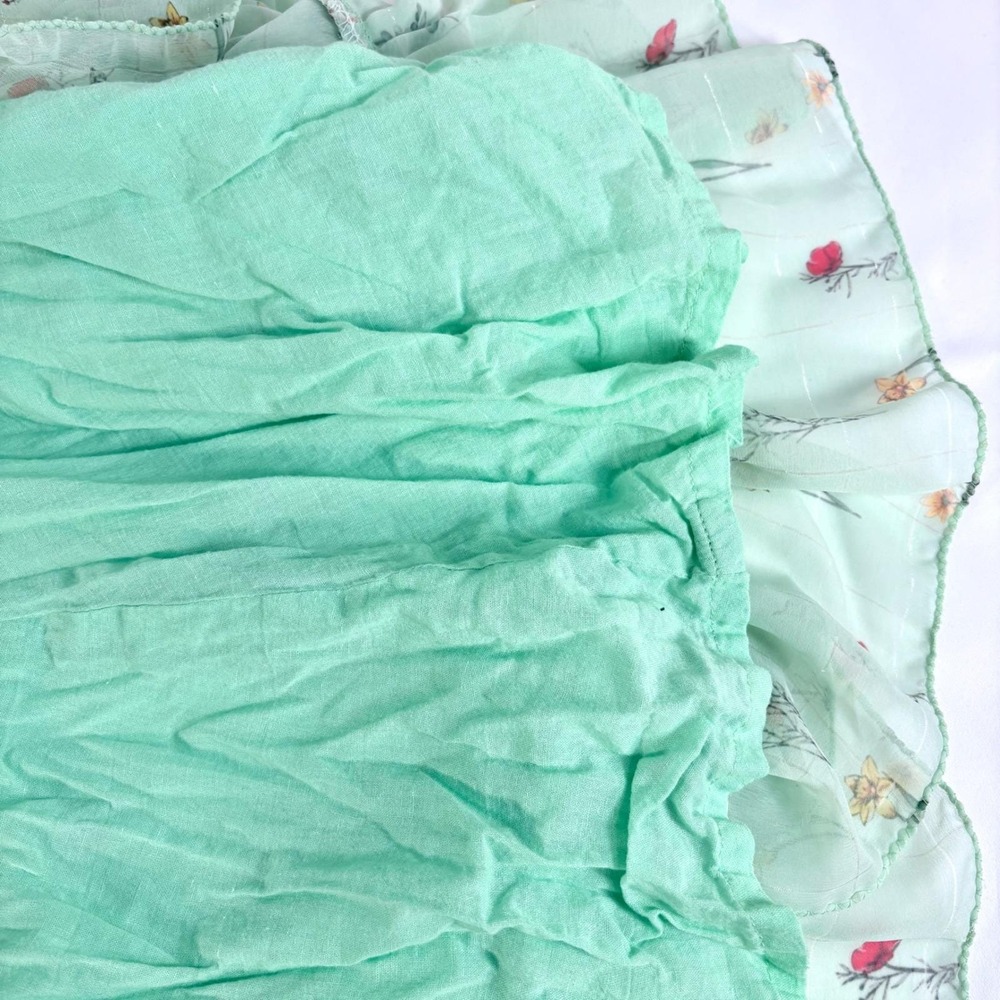 Handmade Vintage Midi Dress Mint Green Floral Poppy Ruffle Flutter Sleeve - Picture 6 of 9